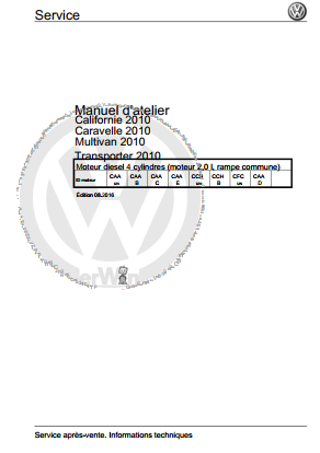 Manuel d'atelier Volkswagen Transporter T5 2010 2015 français { {{ Docautomoto }}