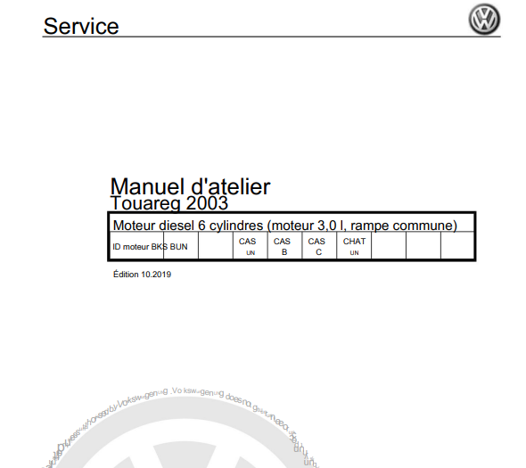 Manuel d'atelier Volkswagen Touareg 2003 2007 en français { {{ Docautomoto }}