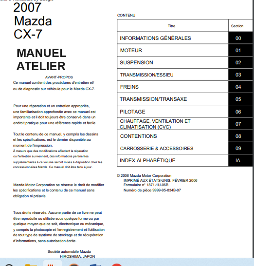 Manuel d'atelier Mazda CX7 2007 français { {{ Docautomoto }}