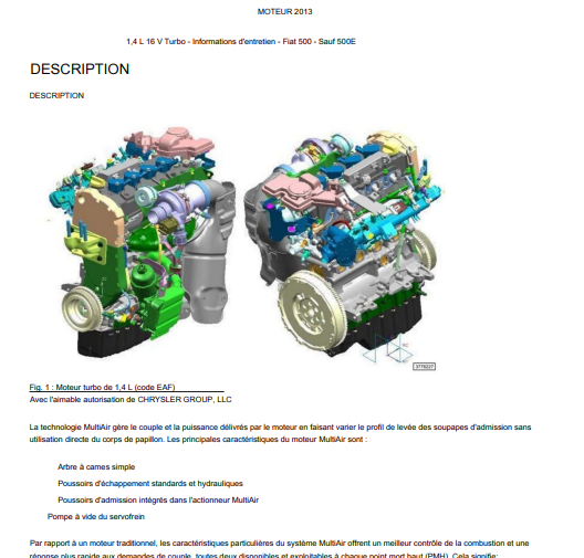 Manuel d'atelier Fiat 500 2013 Multi Air et Turbo français { {{ Docautomoto }}