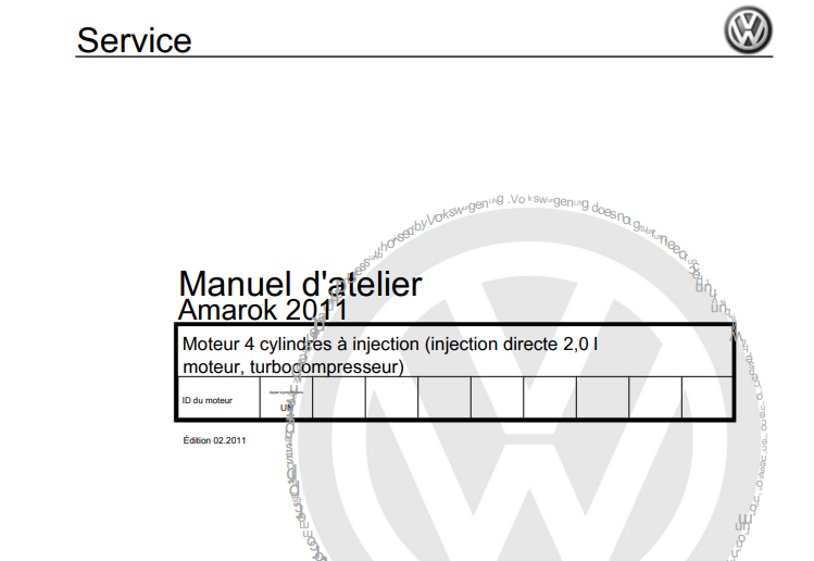 manuel d'atelier Volkswagen Amarok en français { {{ Docautomoto }}