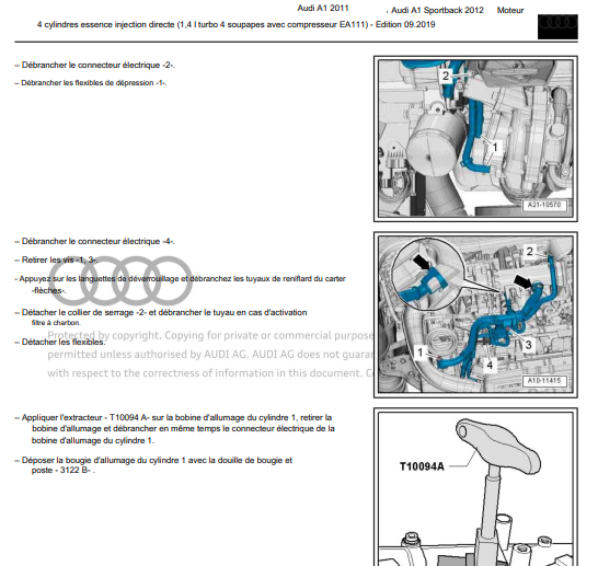 Manuel d'atelier Audi A1 2011 2018 en français { {{ Docautomoto }}
