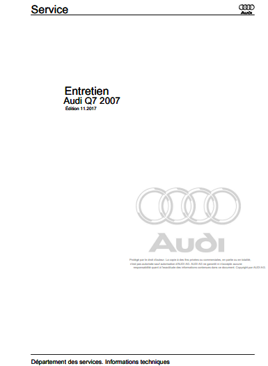 Manuel d'atelier Audi Q7 2005 2015 français { {{ Docautomoto }}