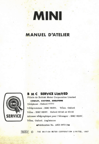 Manuel d'atelier Austin Mini 1967 { {{ Docautomoto }}