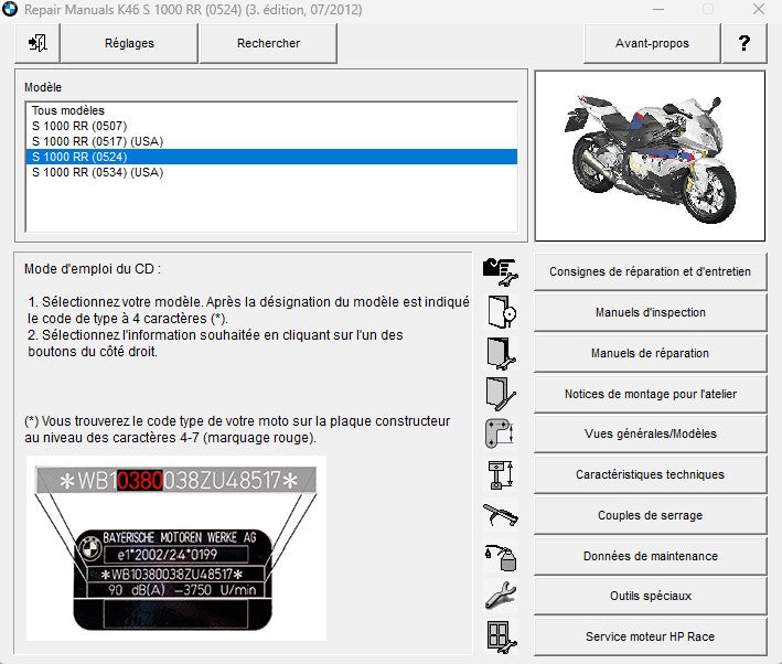Manuel d'atelier BMW S1000 RR K46S 2013 2018 français { {{ Docautomoto }}