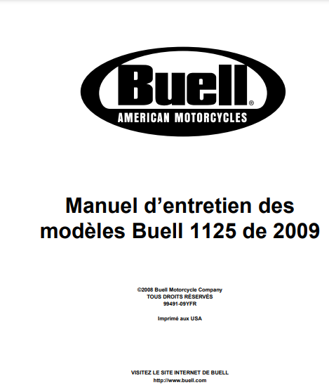 Manuel d'atelier Buell 1125 2009 français { {{ Docautomoto }}