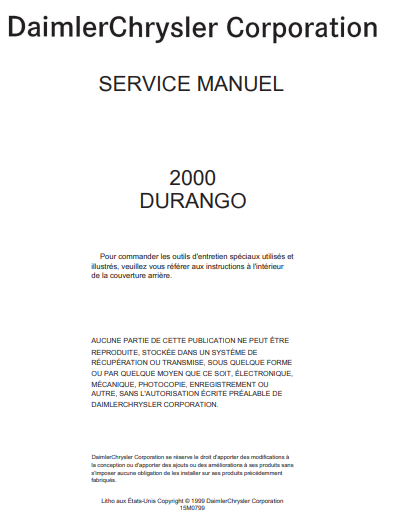 manuel d'atelier Dodge Durango 2000 français { {{ Docautomoto }}