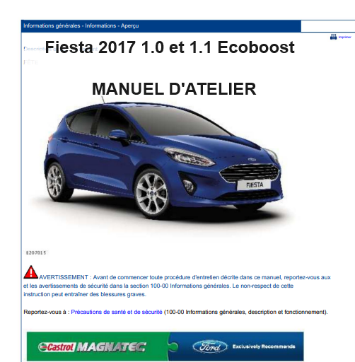 Manuel d'atelier Ford Fiesta 2017 français { {{ Docautomoto }}