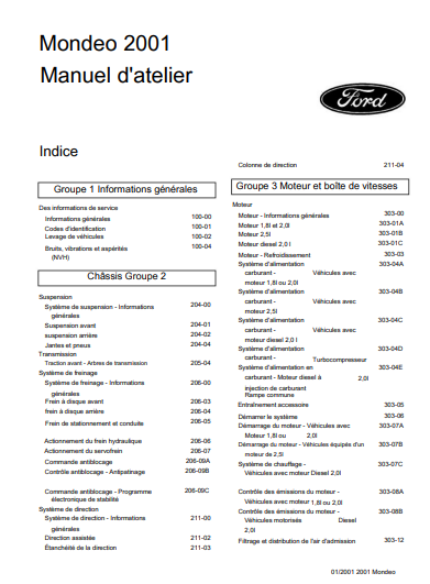 Manuel d'atelier Ford Mondeo 2001 français { {{ Docautomoto }}