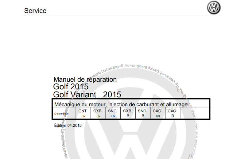 manuel d'atelier Volkswagen Golf 7 2013 2018 en français { {{ Docautomoto }}