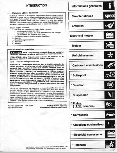 Manuel d'atelier Honda Prelude 5g 1997 { {{ Docautomoto }}