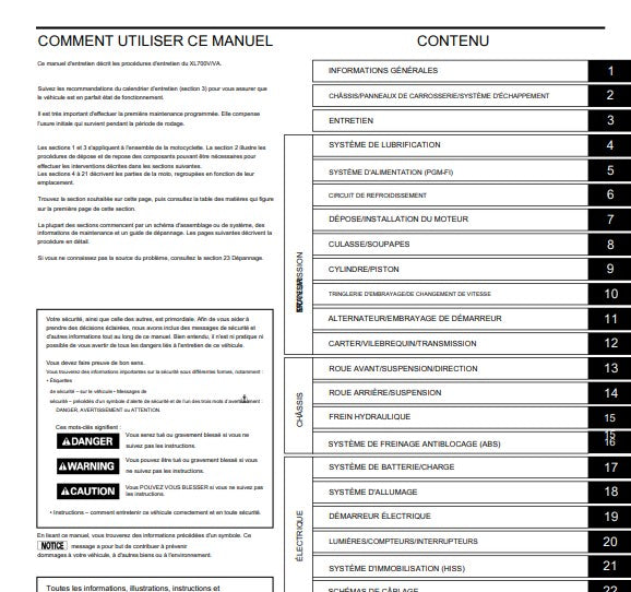 Manuel d'atelier Honda XLV 700 transalp 2007 pdf en français Docautomoto