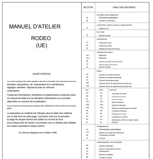 manuel d'atelier Isuzu Rodeo 1998 2002 français { {{ Docautomoto }}