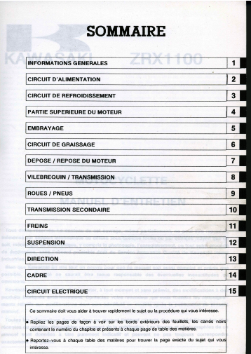 Manuel d'atelier Kawasaki 1100 ZRX 1997 Docautomoto