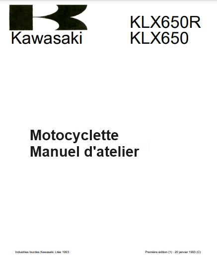 Manuel d'atelier Kawasaki 650 KLX 1993 français { {{ Docautomoto }}