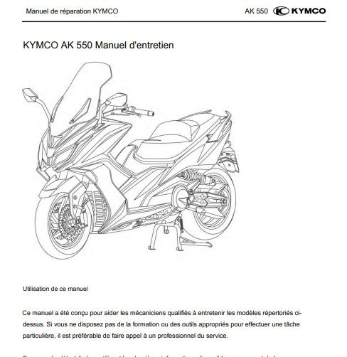 Manuel d'atelier Kymco AK 550 français { {{ Docautomoto }}