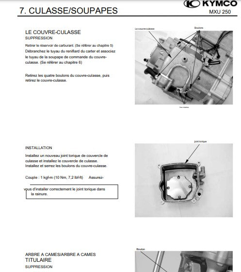 Manuel d'atelier Kymco MXU 250 français { {{ Docautomoto }}