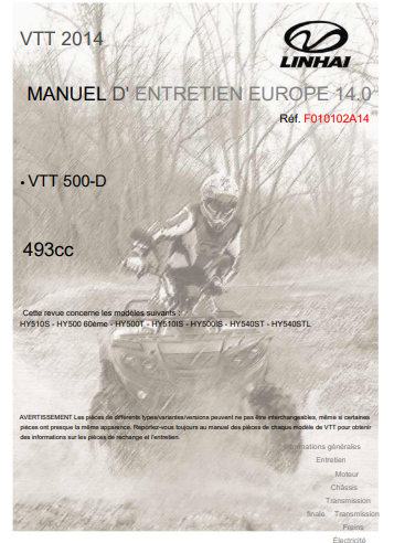 Manuel d'atelier Linhai Hytrack 500 2014 français { {{ Docautomoto }}