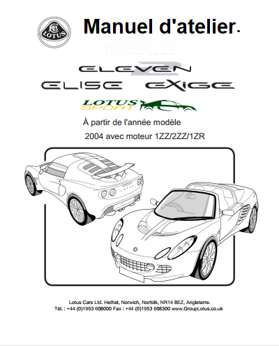 Manuels d'atelier Lotus eleven Exige elise en Français { {{ Docautomoto }}