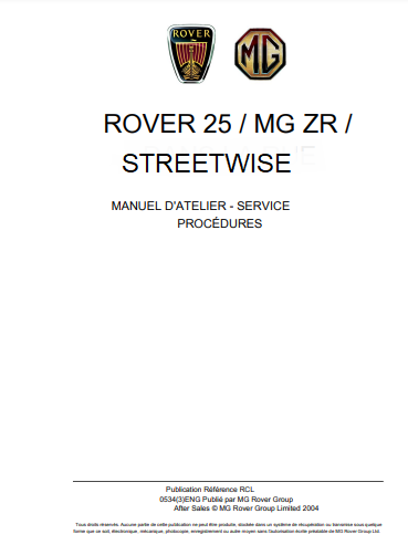 Manuel d'atelier Rover 25 MG ZR en français { {{ Docautomoto }}
