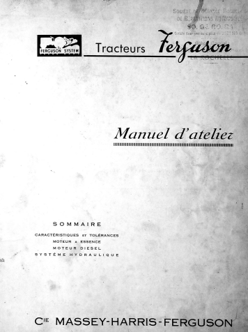Manuel d'atelier Massey Ferguson 1956 { {{ Docautomoto }}