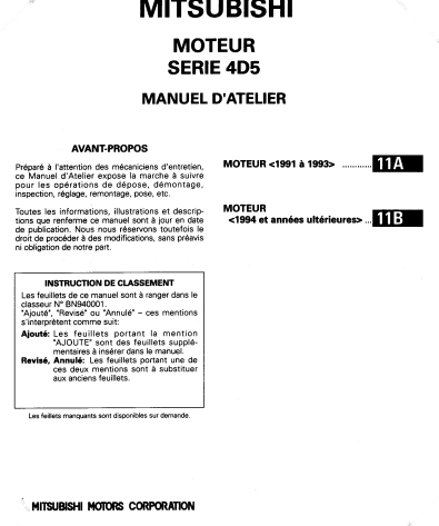 Manuel d'atelier Mitsubishi moteur 4D5 4D56 { {{ Docautomoto }}