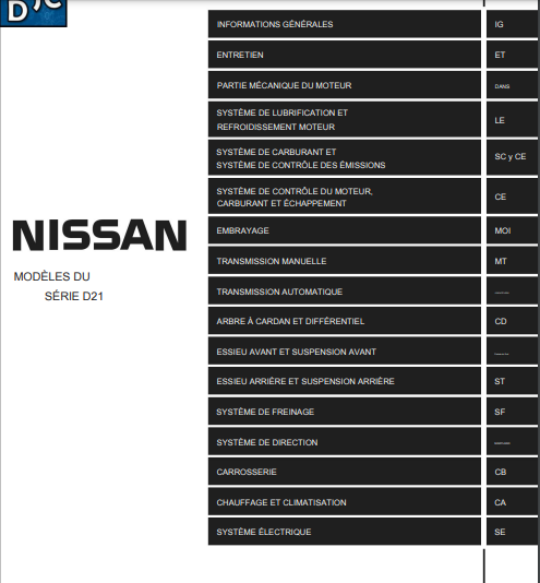 Manuel d'atelier Nissan Navara D21 1998 2005 Français { {{ Docautomoto }}