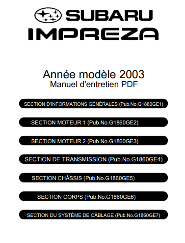 Manuel d'atelier Subaru Impreza 2003 pdf { {{ Docautomoto }}