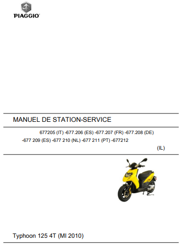 Manuel d'atelier Piaggio 125 Typhoon 4T 2010 français { {{ Docautomoto }}