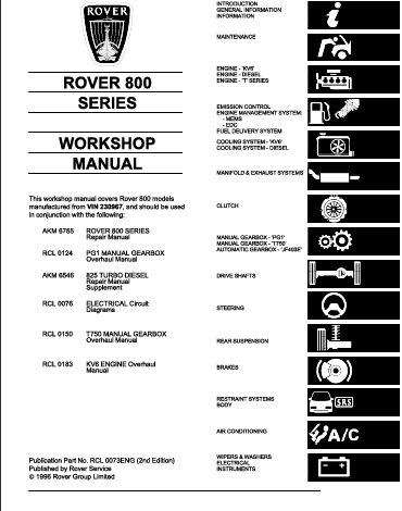 Manuel d'atelier Rover 800 tous modèles { {{ Docautomoto }}