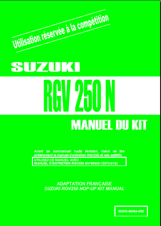 Manuel d'atelier Suzuki 250 RGV { {{ Docautomoto }}
