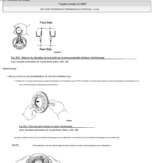 Manuel d'atelier Toyota Corolla 2007 Docautomoto