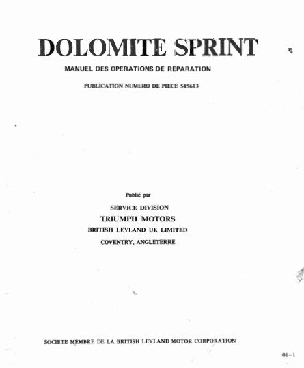 Manuel d'atelier Triumph Dolomite Sprint français { {{ Docautomoto }}