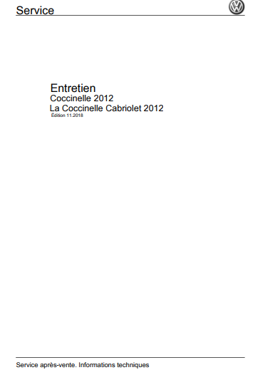 Manuel d'atelier Volkswagen Beetle 2012 français Docautomoto