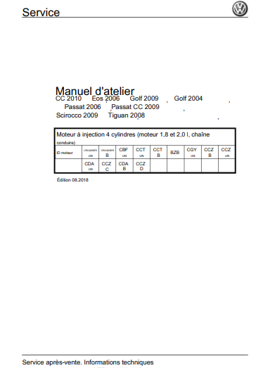 manuel d'atelier Volkswagen Golf 6 français { {{ Docautomoto }}