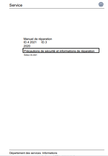 Manuel d'atelier Volkswagen ID 3 français { {{ Docautomoto }}