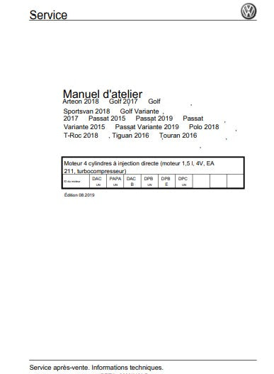 manuel d'atelier Volkswagen T-Roc 2017 2021 français Docautomoto