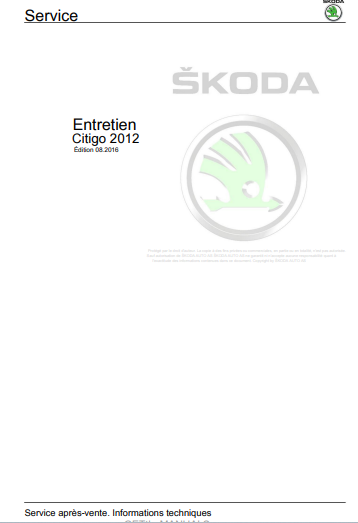 Manuel d'atelier Volkswagen Up Skoda Citigo français { {{ Docautomoto }}