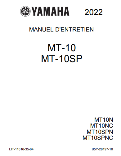 Manuel d'atelier Yamaha MT 10 2022 français { {{ Docautomoto }}