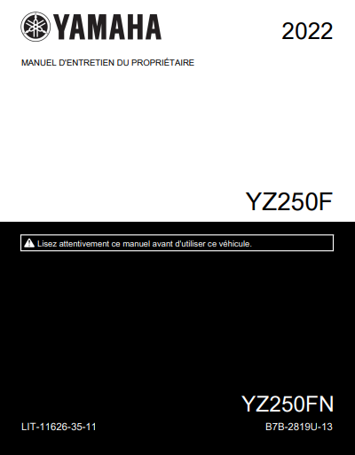 Manuel d'atelier Yamaha YZF 250 2022 { {{ Docautomoto }}