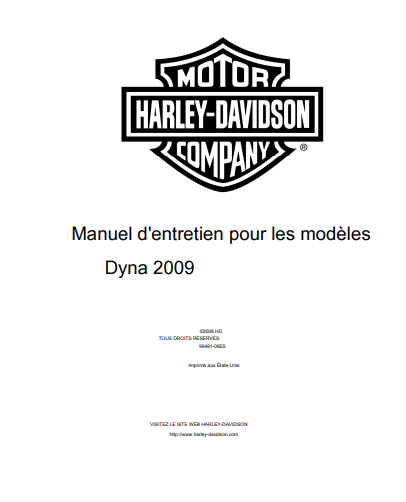 Manuel d'atelier Harley Davidson Dyna 2009 { {{ Docautomoto }}