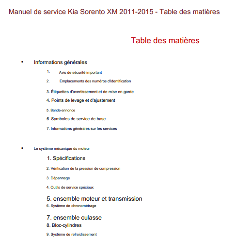 Manuel d'atelier Kia Sorento 2011 2015 français { {{ Docautomoto }}