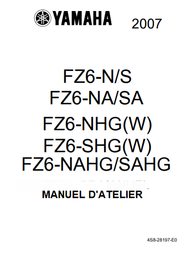 Manuel de réparation Yamaha FZ6 en français { {{ Docautomoto }}