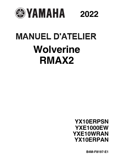Manuel d'atelier Yamaha Wolverine Rmax2 2022 français { {{ Docautomoto }}