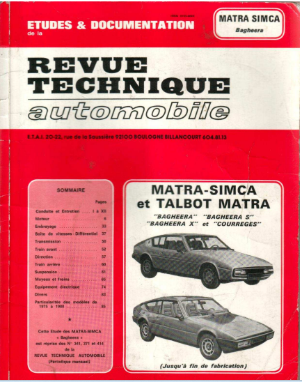 Manuel de réparation Matra Simca Bagheera { {{ Docautomoto }}