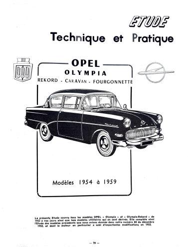 Manuel d'atelier Opel Olympia Rekord 1954 1959 { {{ Docautomoto }}