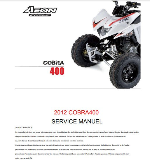 manuel d'atelier AEON Cobra 400 2012 français { {{ Docautomoto }}