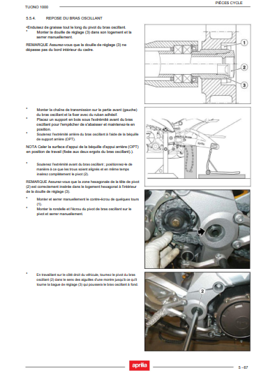 Manuel d'atelier Aprilia 1000 Tuono en français { {{ Docautomoto }}