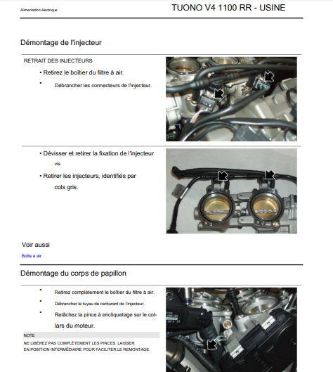 manuel d'atelier aprilia 1100 Tuono V4 RR 2019 français { {{ Docautomoto }}