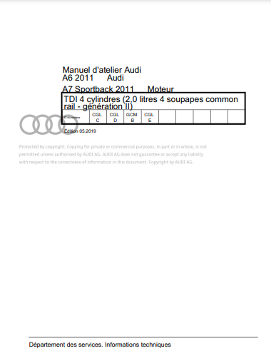 Manuel d’atelier Audi A6 RS6 A7 2011 2018 français { {{ Docautomoto }}